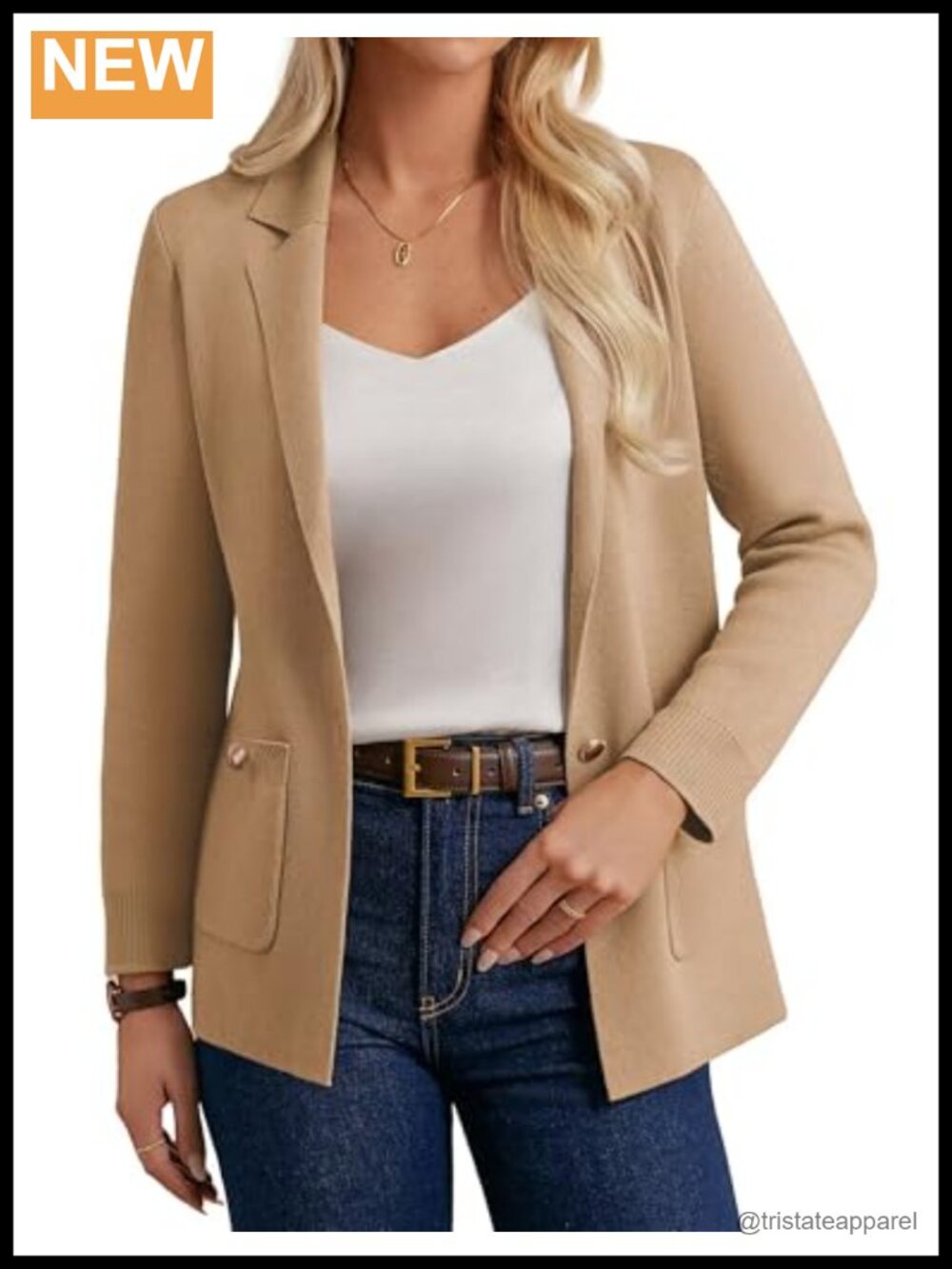 Knit Blazer Business Casual Long Sleeve V-Neck Cardigan with Pockets